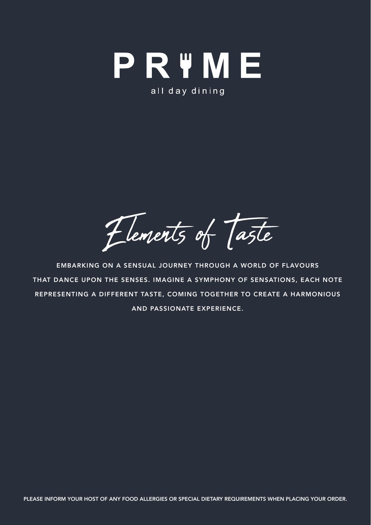 PRIME à la carte menu — page 1